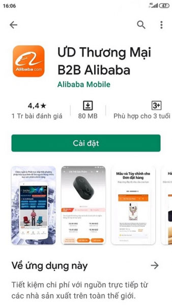 Giao diện ứng dụng mua hàng Alibaba trên CH Play
