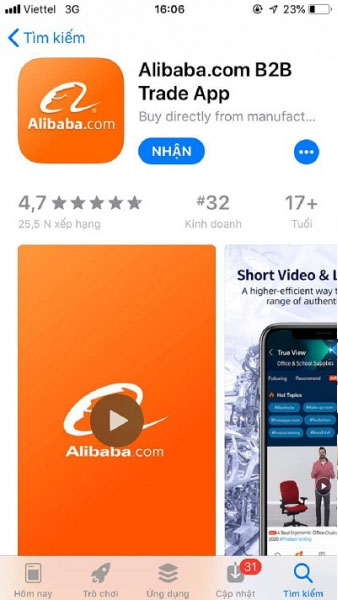 Giao diện app đặt hàng Alibaba trên IOS