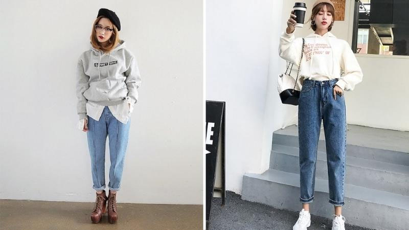 Áo hoodie phối quần jean