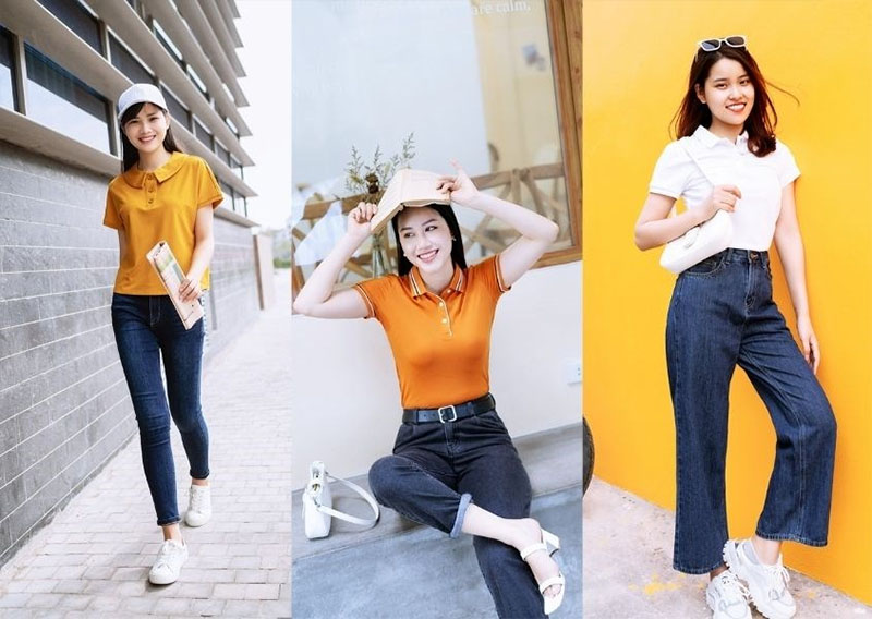 Áo polo phối với quần jean dài