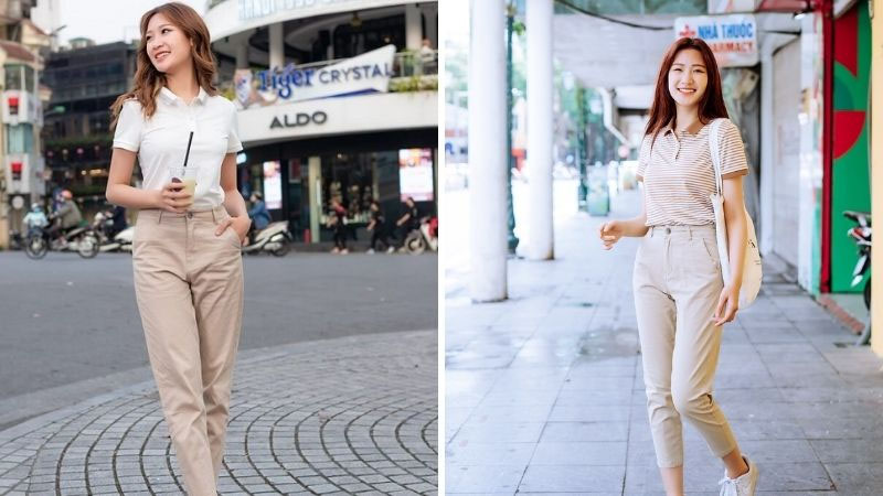 Phối áo polo với quần baggy