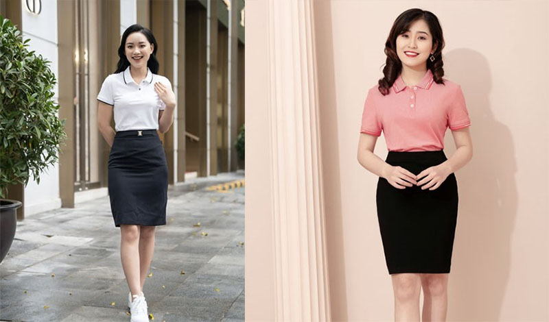 Phối áo polo với chân váy