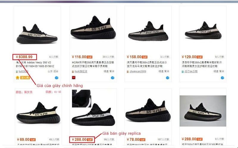 Giày replica trên Taobao có giá bán rẻ hơn nhiều so với các mặt hàng chính hãng