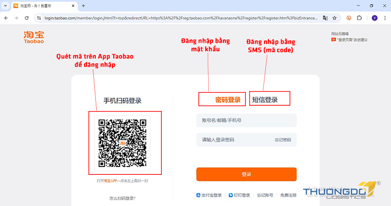 Thực hiện đăng nhập bằng hình thức phù hợp