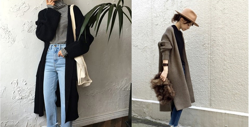 Áo cardigan dáng dài với quần Jeans tuy là item cơ bản thì vẫn khiến chị em nổi bật khi mặc