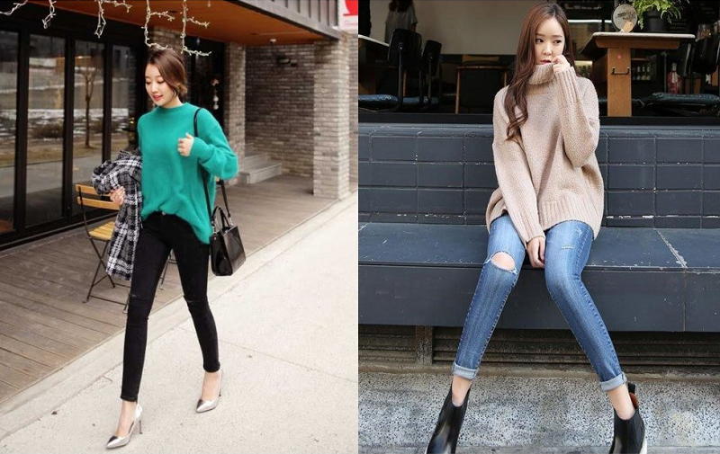 Áo len, quần skinny là item cực kỳ phù hợp cho những ngày hanh khô của mùa đông