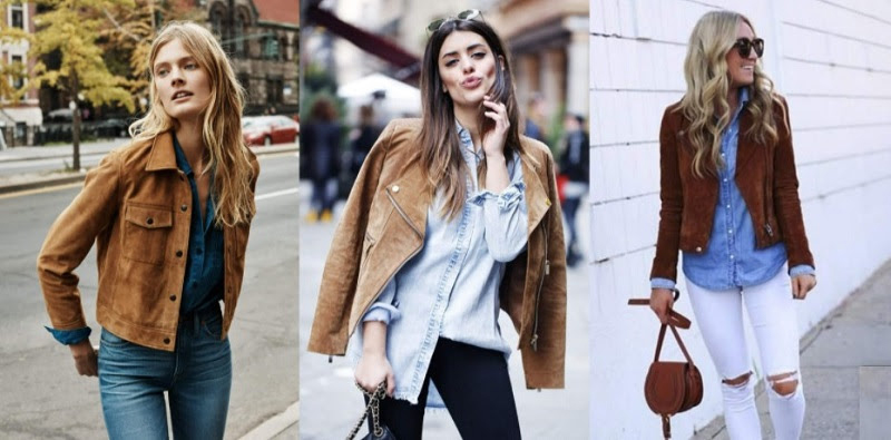 Áo jacket da lộn, quần jean là item giúp chị em ăn gian chiều cao hiệu quả