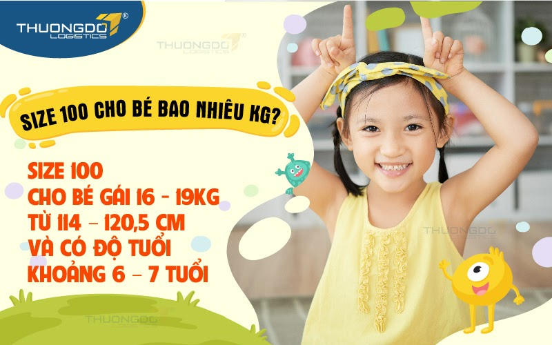 Size 100 cho bé gái 16 - 19kg, từ 114 – 120,5 cm và có độ tuổi khoảng 6 – 7 tuổi