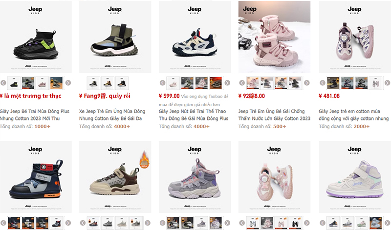 Shop order giày trẻ em trên Taobao, Tmall