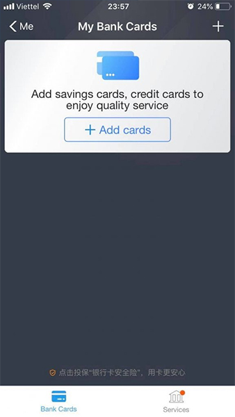 Chọn “Add cards” như hình trên
