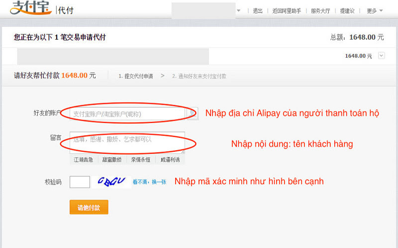 Nhập thông tin vào ô trống