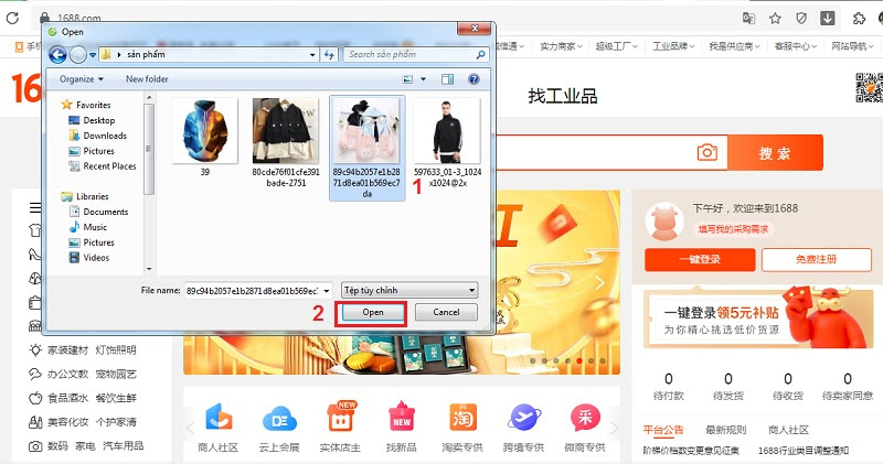 Upload hình ảnh sản phẩm cần tìm