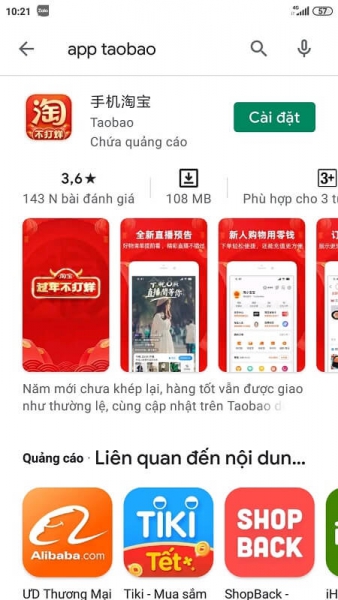 App Taobao trên cửa hàng CH Play