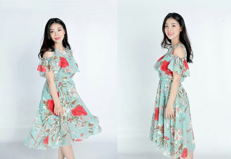 Váy maxi cho con bú chất liệu voan mỏng